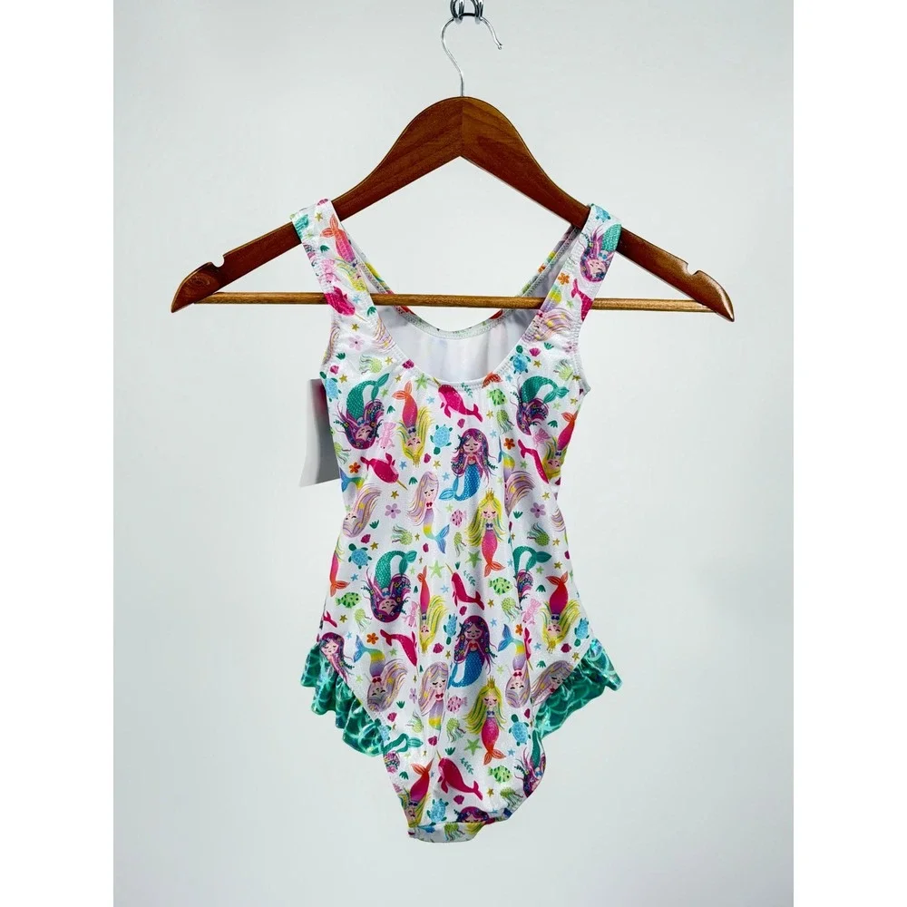 Flap Happy Girls 7 Mermaid Rash Guard One Piece Swimsuit Set UPF 50 NWT
